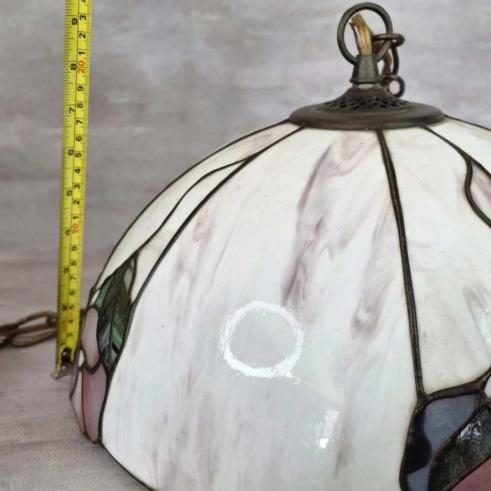 VTG Tiffany Style Stained Glass Dome CeilingLamp Shade Hanging Floral Leaf 14.5